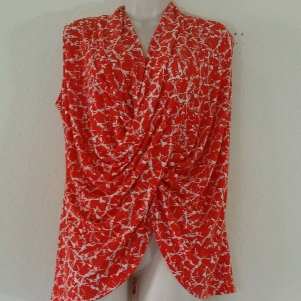 NWT Chaus New York Orange Leaf & White Faux Wrap